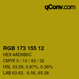 カラーコード: RGB 173 155 12 | qconv.com