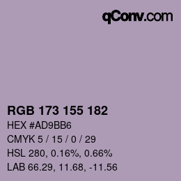 カラーコード: RGB 173 155 182 | qconv.com