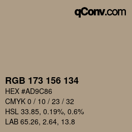 カラーコード: RGB 173 156 134 | qconv.com