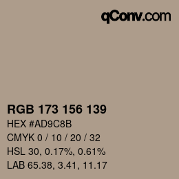 Color code: RGB 173 156 139 | qconv.com