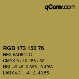 Color code: RGB 173 156 76 | qconv.com