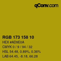 Color code: RGB 173 158 10 | qconv.com