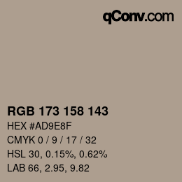 颜色代码: RGB 173 158 143 | qconv.com