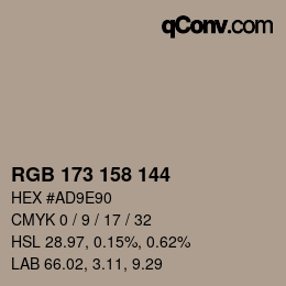 颜色代码: RGB 173 158 144 | qconv.com