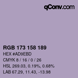 Color code: RGB 173 158 189 | qconv.com