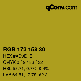 カラーコード: RGB 173 158 30 | qconv.com