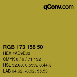 カラーコード: RGB 173 158 50 | qconv.com
