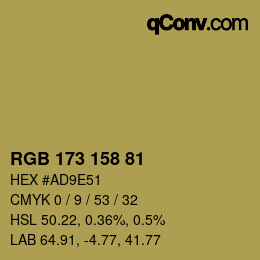 Color code: RGB 173 158 81 | qconv.com