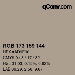 颜色代码: RGB 173 159 144 | qconv.com