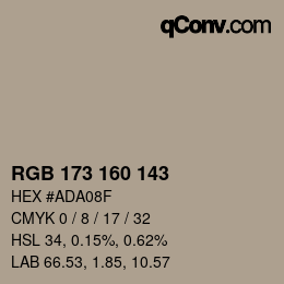 Color code: RGB 173 160 143 | qconv.com