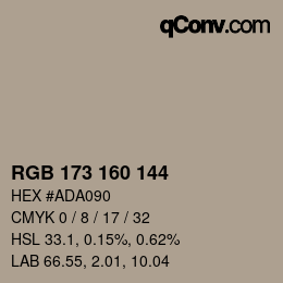 Color code: RGB 173 160 144 | qconv.com