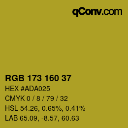 Color code: RGB 173 160 37 | qconv.com