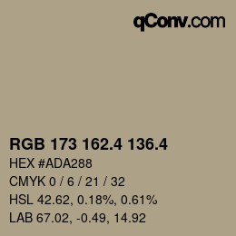 カラーコード: RGB 173 162.4 136.4 | qconv.com