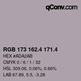 カラーコード: RGB 173 162.4 171.4 | qconv.com