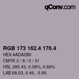 カラーコード: RGB 173 162.4 176.4 | qconv.com