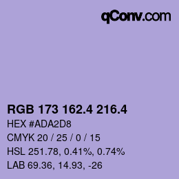 カラーコード: RGB 173 162.4 216.4 | qconv.com