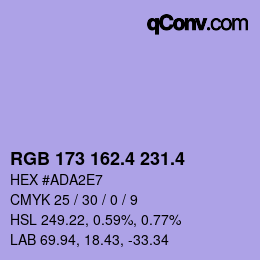 カラーコード: RGB 173 162.4 231.4 | qconv.com