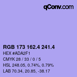カラーコード: RGB 173 162.4 241.4 | qconv.com