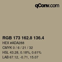 カラーコード: RGB 173 162.8 136.4 | qconv.com
