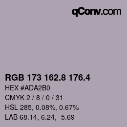 カラーコード: RGB 173 162.8 176.4 | qconv.com