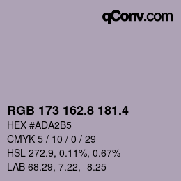 カラーコード: RGB 173 162.8 181.4 | qconv.com