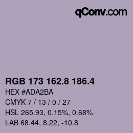 カラーコード: RGB 173 162.8 186.4 | qconv.com