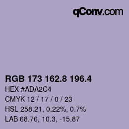 カラーコード: RGB 173 162.8 196.4 | qconv.com