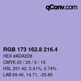 カラーコード: RGB 173 162.8 216.4 | qconv.com