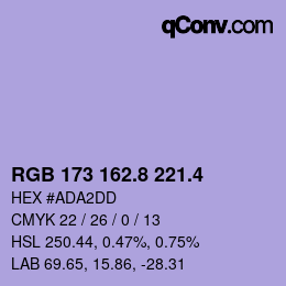 カラーコード: RGB 173 162.8 221.4 | qconv.com