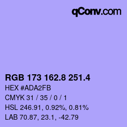 カラーコード: RGB 173 162.8 251.4 | qconv.com