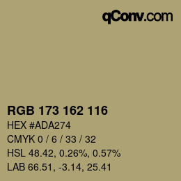 Color code: RGB 173 162 116 | qconv.com