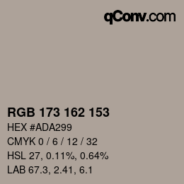 Color code: RGB 173 162 153 | qconv.com