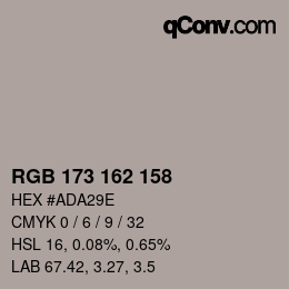 颜色代码: RGB 173 162 158 | qconv.com