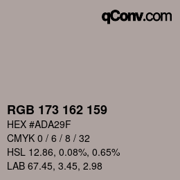 Color code: RGB 173 162 159 | qconv.com