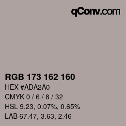 Color code: RGB 173 162 160 | qconv.com