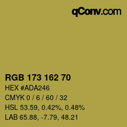 Color code: RGB 173 162 70 | qconv.com