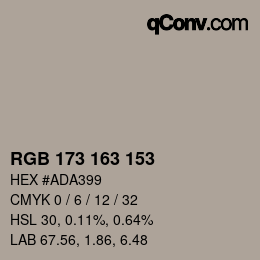 Color code: RGB 173 163 153 | qconv.com