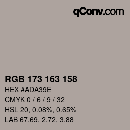 カラーコード: RGB 173 163 158 | qconv.com