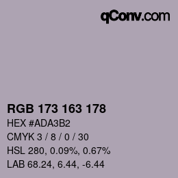 Color code: RGB 173 163 178 | qconv.com