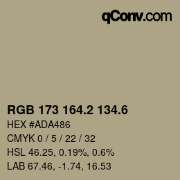 カラーコード: RGB 173 164.2 134.6 | qconv.com