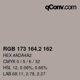 カラーコード: RGB 173 164.2 162 | qconv.com