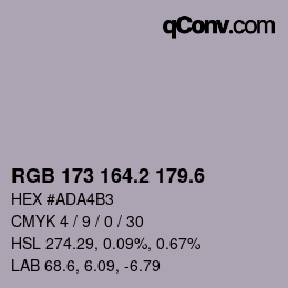 カラーコード: RGB 173 164.2 179.6 | qconv.com