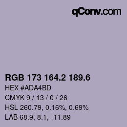 カラーコード: RGB 173 164.2 189.6 | qconv.com