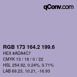 カラーコード: RGB 173 164.2 199.6 | qconv.com