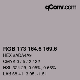 カラーコード: RGB 173 164.6 169.6 | qconv.com
