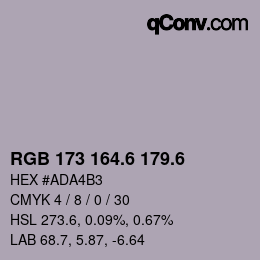 カラーコード: RGB 173 164.6 179.6 | qconv.com