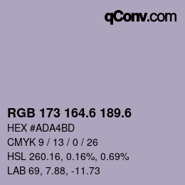 カラーコード: RGB 173 164.6 189.6 | qconv.com