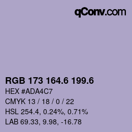 カラーコード: RGB 173 164.6 199.6 | qconv.com