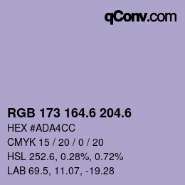 カラーコード: RGB 173 164.6 204.6 | qconv.com
