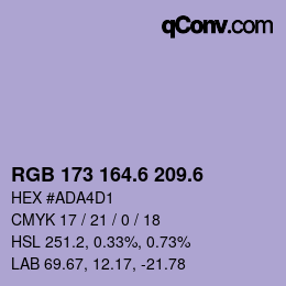 カラーコード: RGB 173 164.6 209.6 | qconv.com